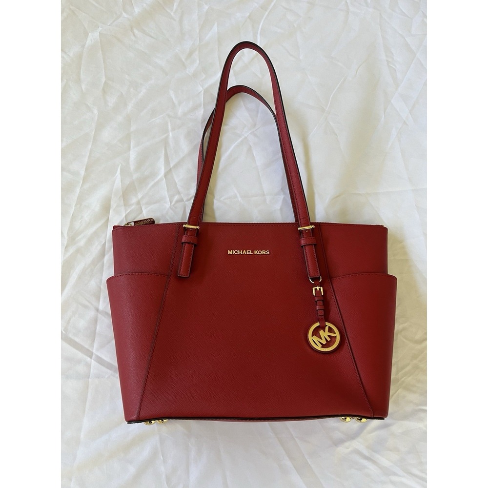 NEW Michael Kors Jet Set Top-Zip Saffiano Leather Red No Tags